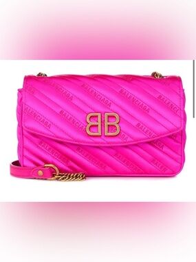 Balenciaga Hot Pink Quilted BB Shoulder Bag with Gold Hardware